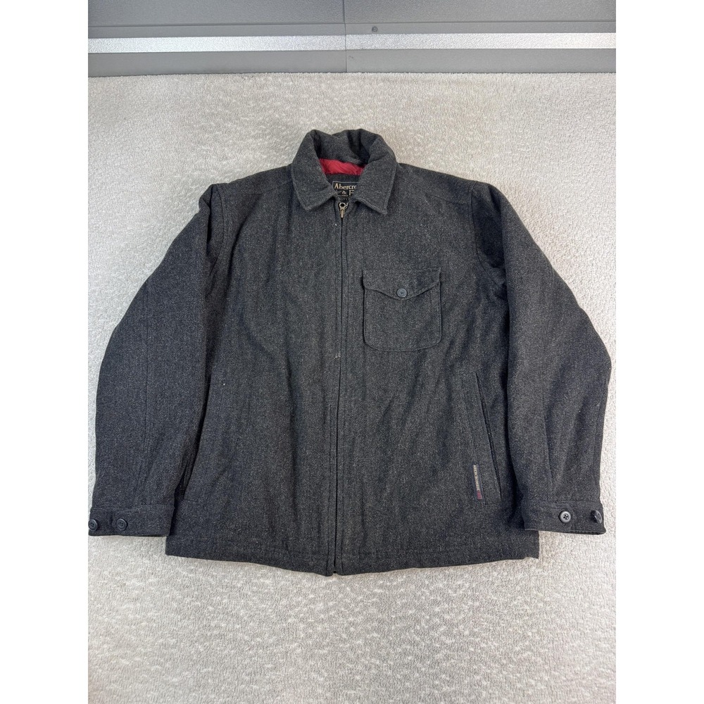 Abercrombie & Fitch Jacket Mens Large Wool Blend Charcoal Zip Quilted Lined